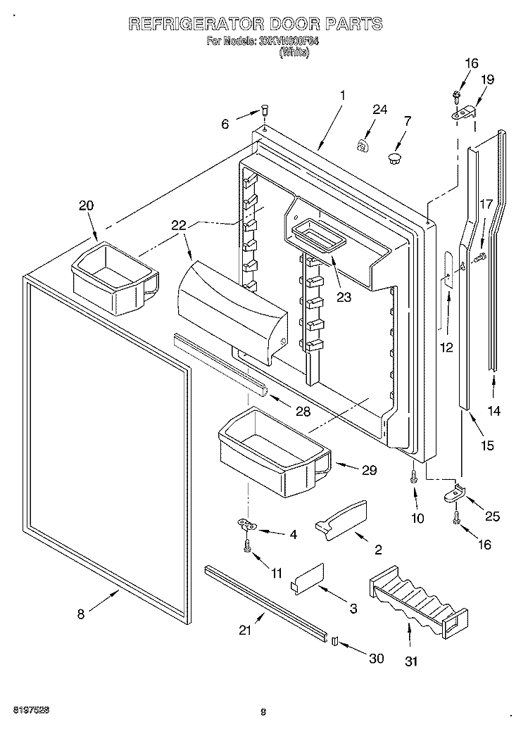 REFRIGERATOR DOOR Diagram and Parts List for 3XKVN600F04  Whirlpool Refrigerator