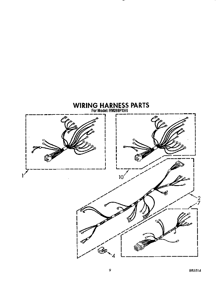 WIRING HARNESS Diagram and Parts List for RM288PXV6  Whirlpool Microwave Oven Combo