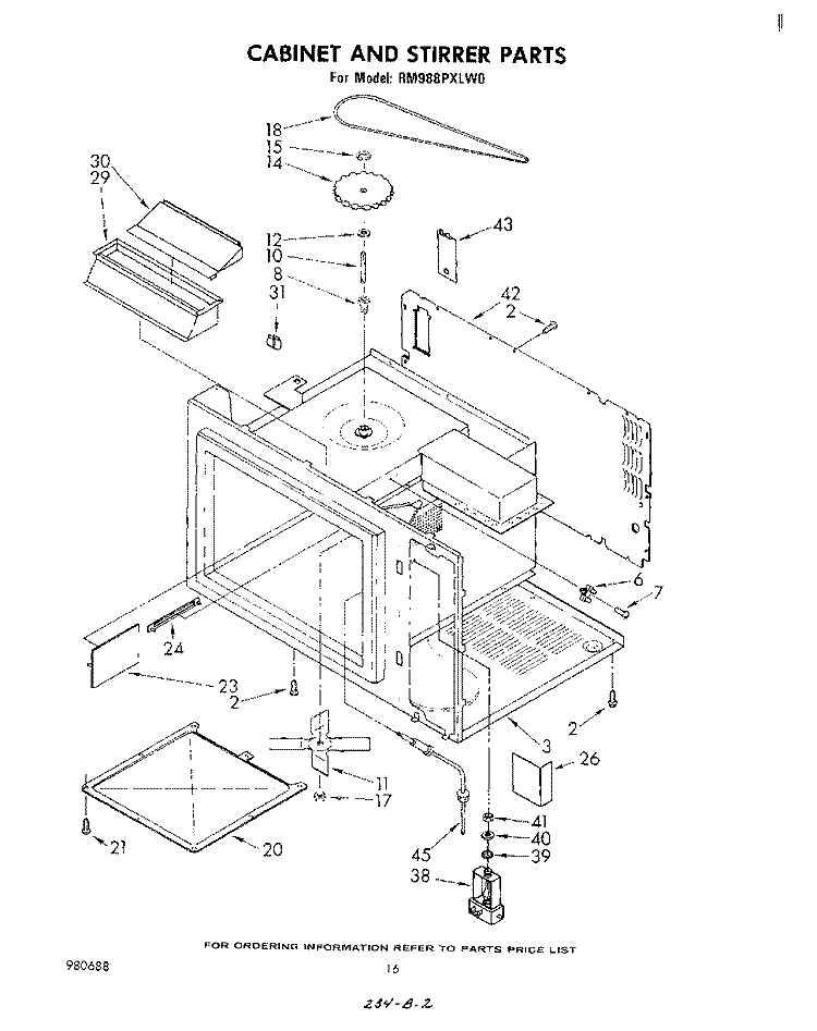 CABINET AND STIRRER Diagram and Parts List for RM988PXLW0  Whirlpool Microwave Oven Combo