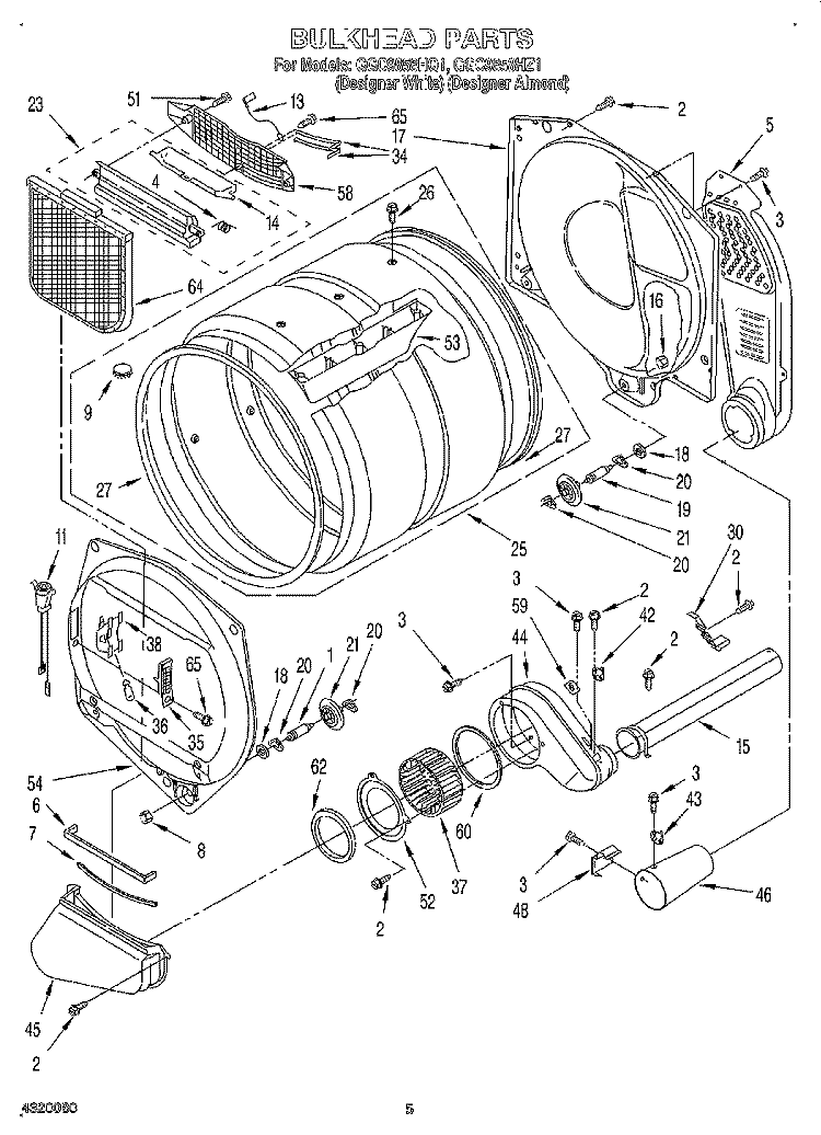 BULKHEAD Diagram and Parts List for GGC9858HZ1  Whirlpool Dryer