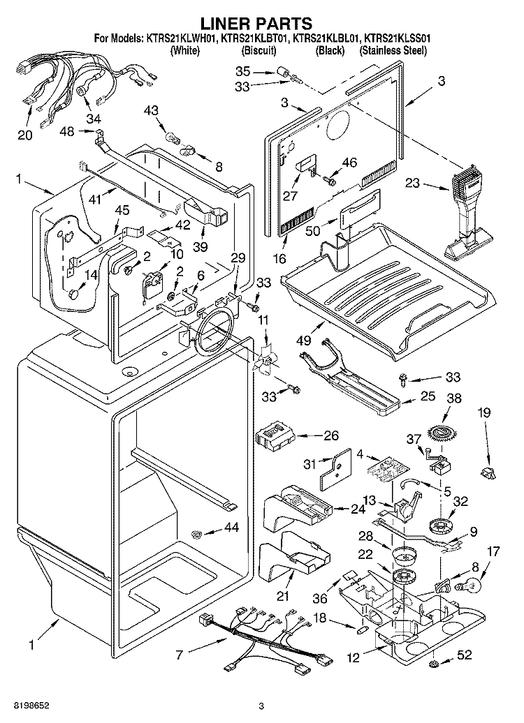 LINER PARTS Diagram and Parts List for KTRS21KLWH01  KitchenAid Refrigerator