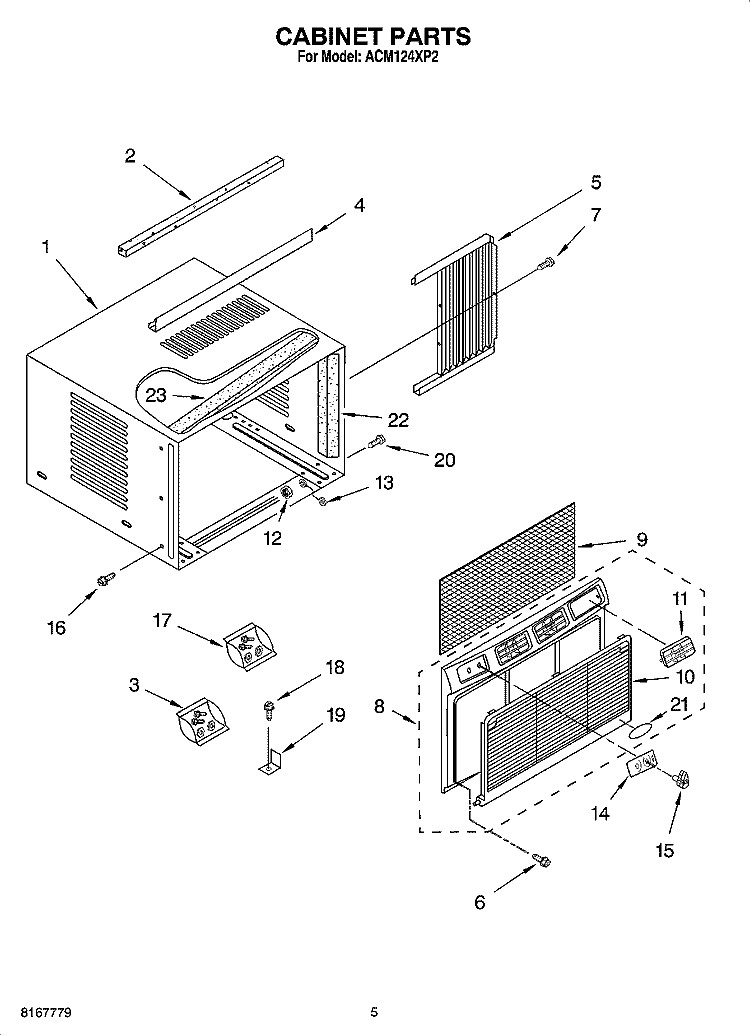 CABINET PARTS Diagram and Parts List for ACM124XP2  Whirlpool Air Conditioner