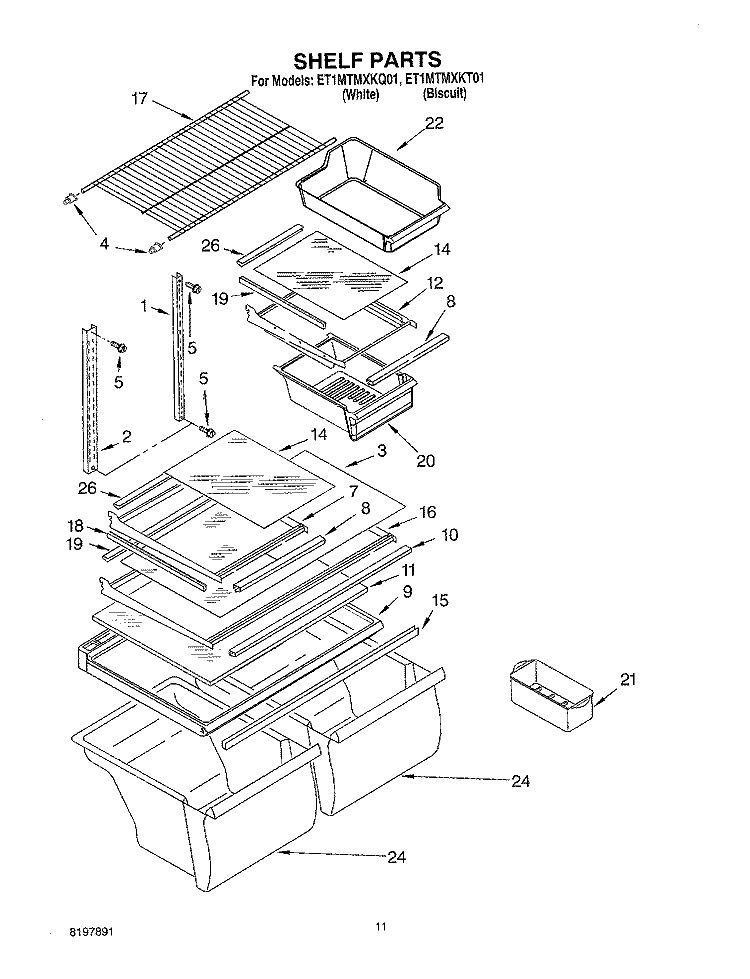 SHELF, OPTIONAL Diagram and Parts List for ET1MTMXKQ01  Whirlpool Refrigerator