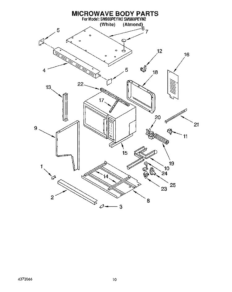 MICROWAVE BODY Diagram and Parts List for SM980PEYN2  Whirlpool Microwave Oven Combo