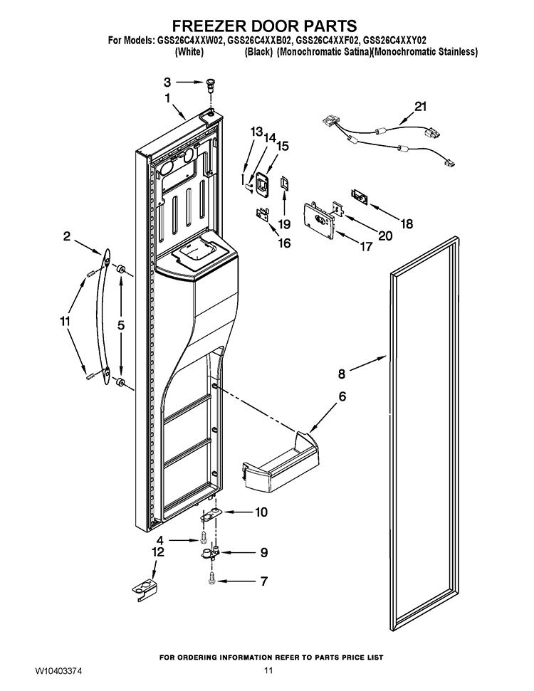 FREEZER DOOR PARTS Diagram and Parts List for GSS26C4XXF02  Whirlpool Refrigerator