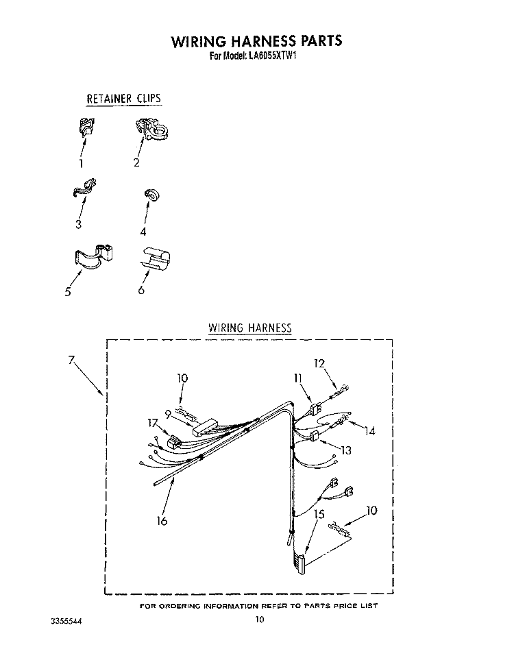 WIRING HARNESS Diagram and Parts List for LA6055XTM1  Whirlpool Washer