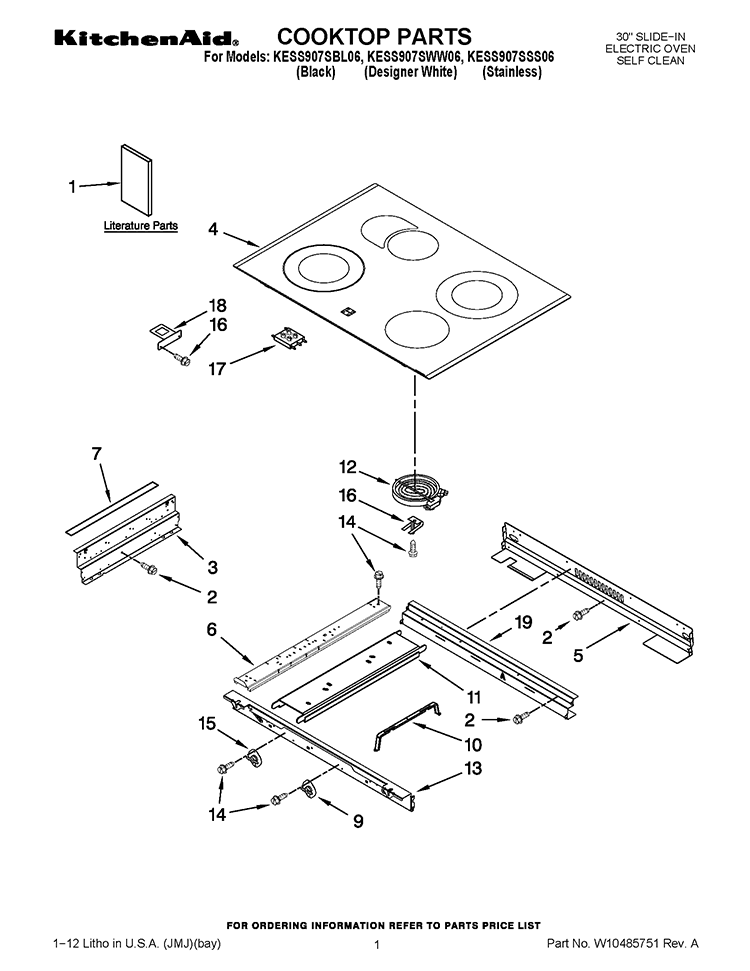 COOKTOP PARTS Diagram and Parts List for KESS907SSS06  KitchenAid Range