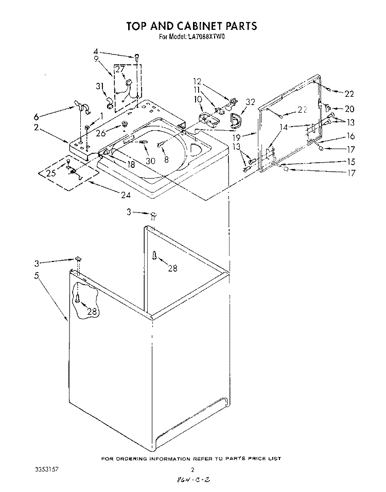TOP AND CABINET , LITERATURE AND OPTIONAL Diagram and Parts List for LA7088XTW0  Whirlpool Washer