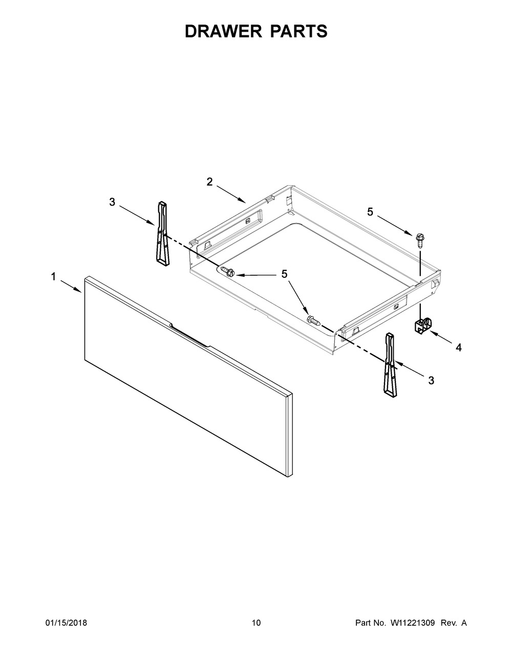Drawer Parts Diagram and Parts List for WFE510S0HS0  Whirlpool Range