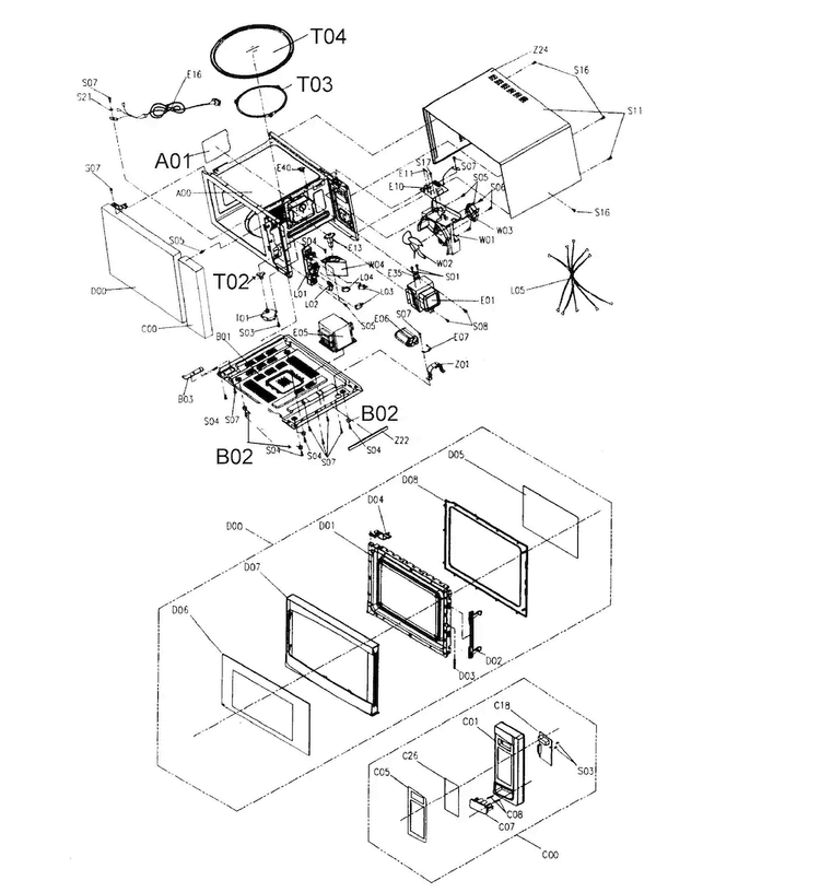 Cabinet Parts Diagram and Parts List for 40573093310  Kenmore Microwave
