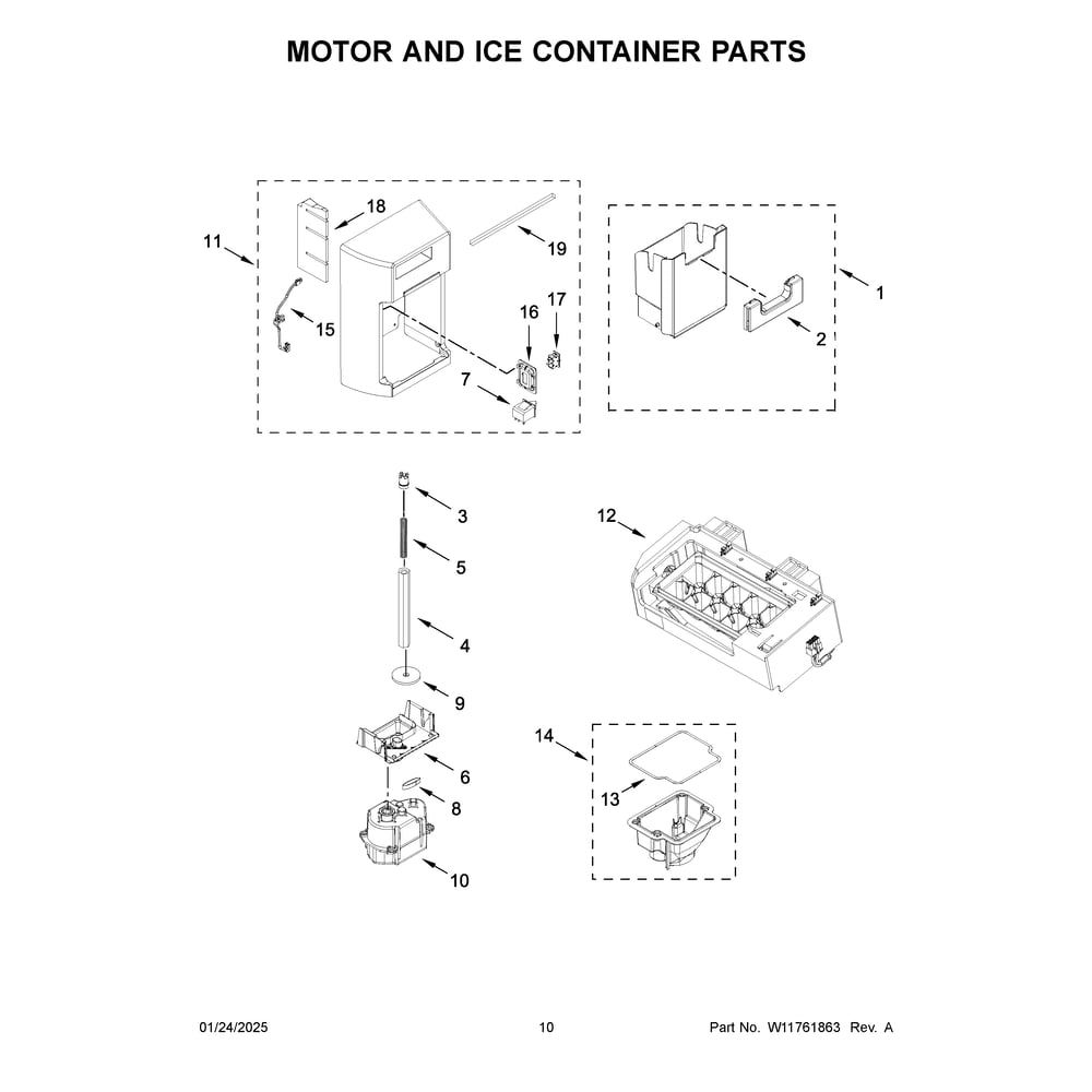 Motor And Ice Container Parts Diagram and Parts List for WRSF5536RB00  Whirlpool Refrigerator