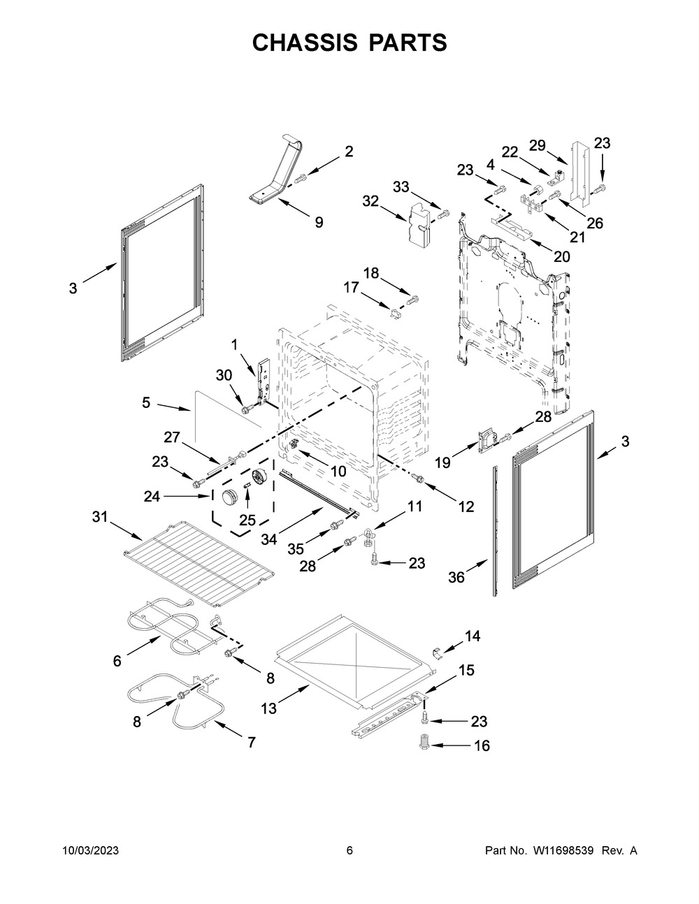Chassis Parts Diagram and Parts List for WFE505W0JZ4  Whirlpool Range
