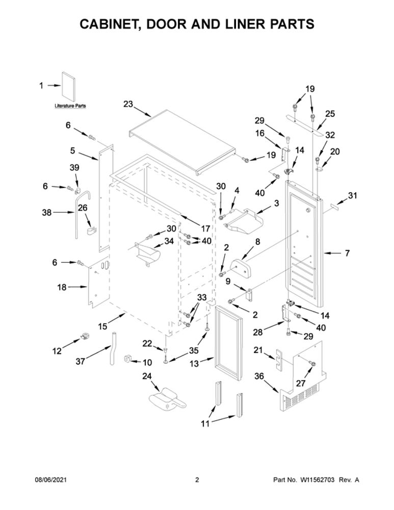 Cabinet, Door And Liner Parts Diagram and Parts List for WUI95X15HZ01  Whirlpool Ice Maker