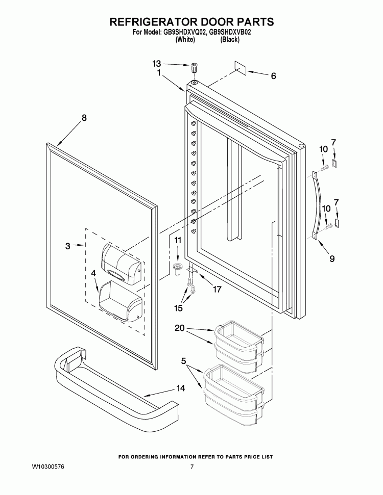 REFRIGERATOR DOOR PARTS Diagram and Parts List for GB9SHDXVQ02  Whirlpool Refrigerator