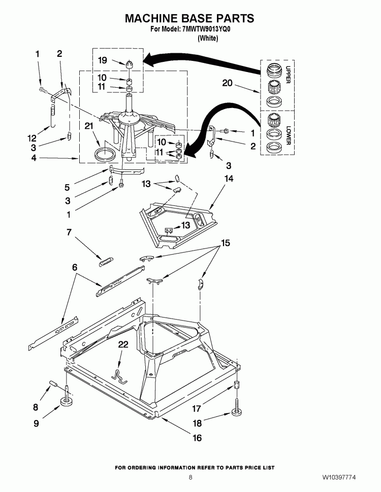 MACHINE BASE PARTS Diagram and Parts List for 7MWTW9013YQ0  Whirlpool Washer