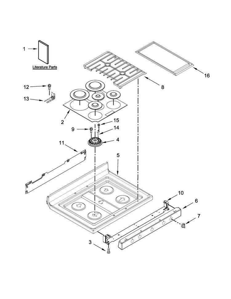Cooktop Parts Diagram and Parts List for WFG715H0EE1  Whirlpool Range