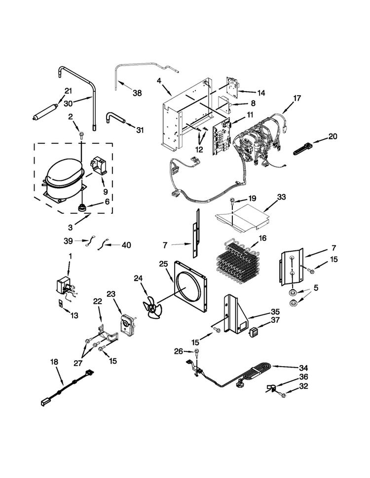 Upper Unit Parts Diagram and Parts List for KSSO36FTX18  KitchenAid Refrigerator