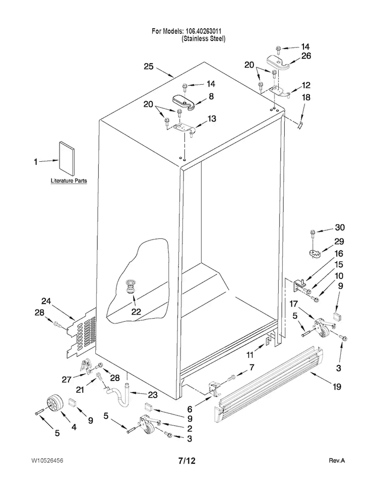 Cabinet Parts Diagram and Parts List for 10640263011  Kenmore Refrigerator