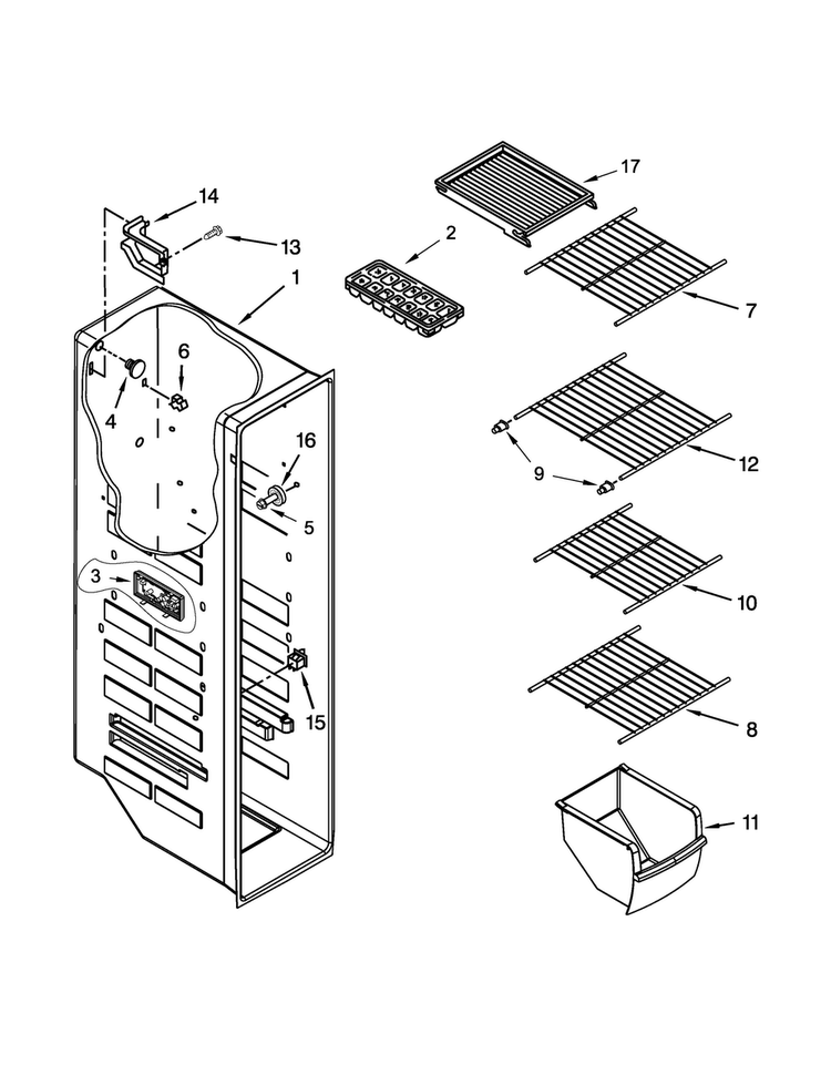 Freezer Liner Parts Diagram and Parts List for WRS3L5FNDM00  Whirlpool Refrigerator