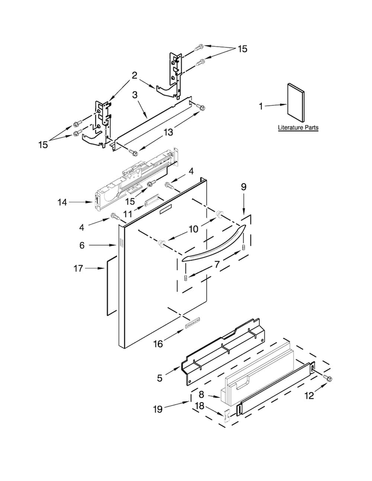 Door And Panel Parts Diagram and Parts List for KDTM354DSS0  KitchenAid Dishwasher