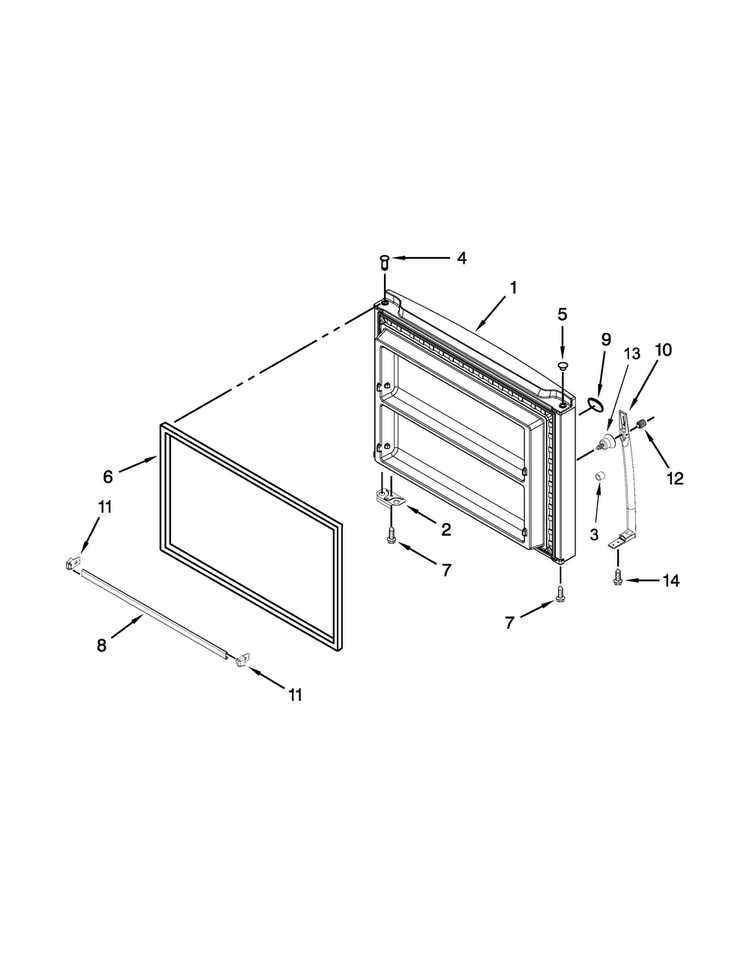 Freezer Door Parts Diagram and Parts List for WRT3L1SZYB01  Whirlpool Refrigerator