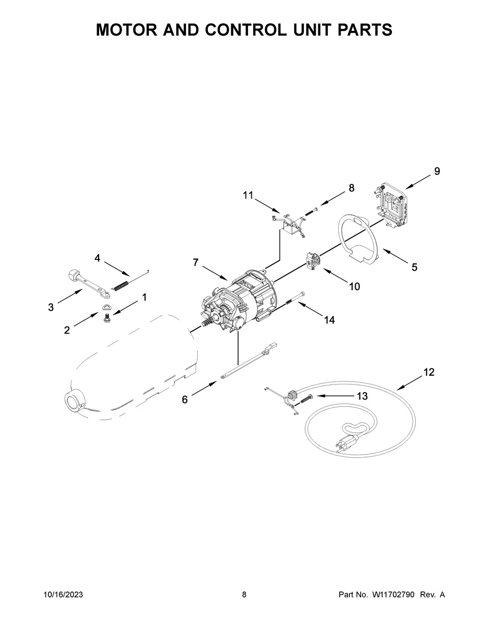 Motor And Control Unit Parts Diagram and Parts List for 5KSM195PSBOA5  KitchenAid Mixer