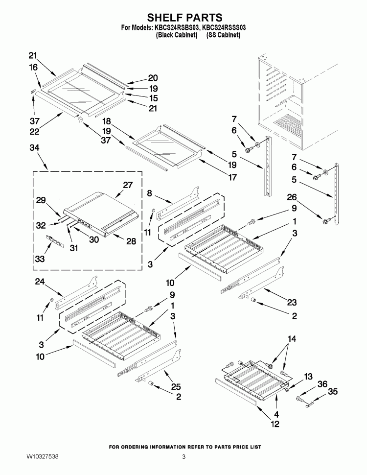 SHELF PARTS Diagram and Parts List for KBCS24RSBS03  KitchenAid Wine and Beverage Cooler