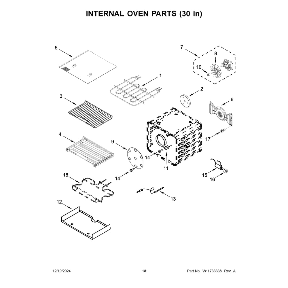 Internal Oven Parts (30 In) Diagram and Parts List for KFDC558JMH03  KitchenAid Range