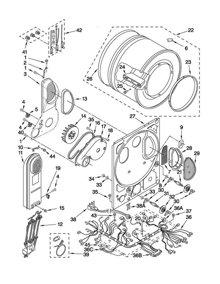 Dryer Bulkhead Parts Diagram and Parts List for 11088732799  Kenmore Washer Dryer Combo