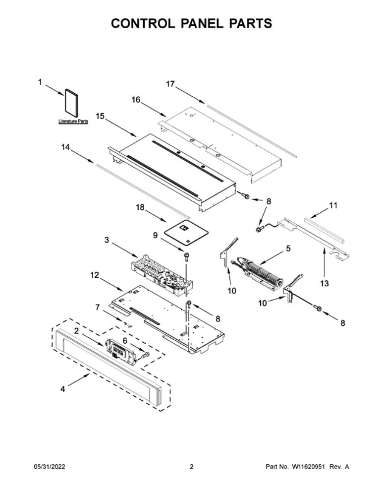 Control Panel Parts Diagram and Parts List for WOS31ES7JS20  Whirlpool Wall Oven