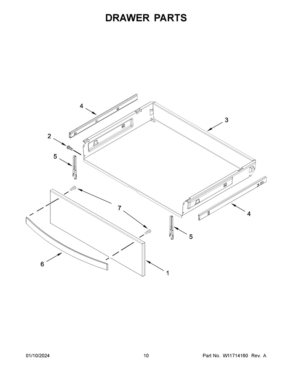 Drawer Parts Diagram and Parts List for YWFE975H0HV5  Whirlpool Range