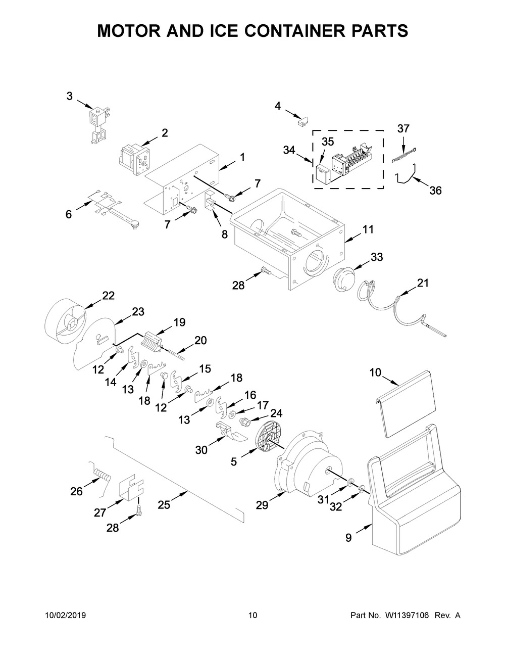 Motor And Ice Container Parts Diagram and Parts List for WRS315SDHZ03  Whirlpool Refrigerator