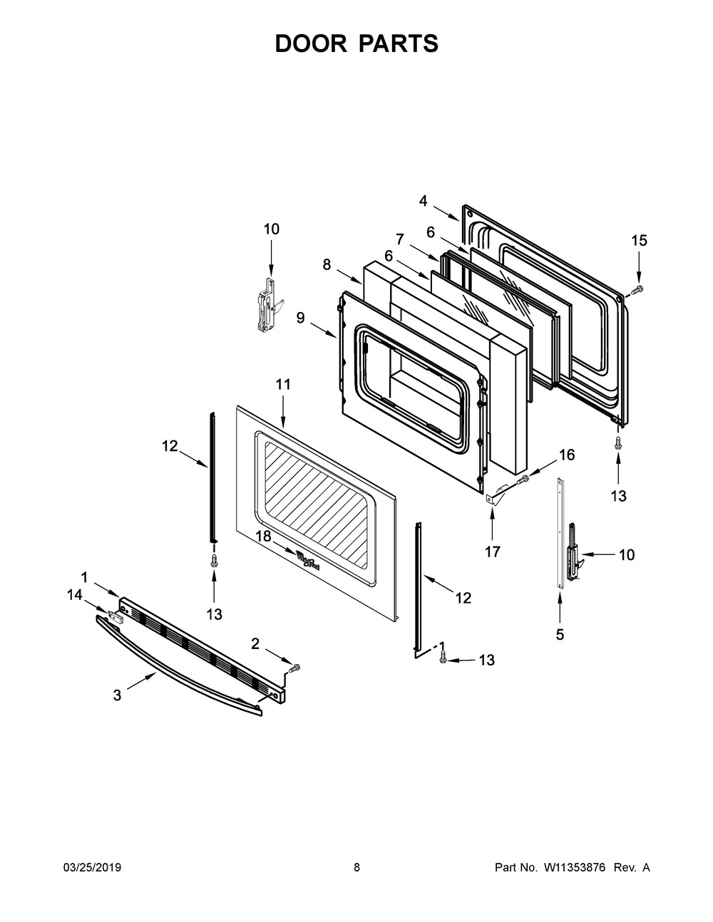 Door Parts Diagram and Parts List for YWFE520S0FS2  Whirlpool Range