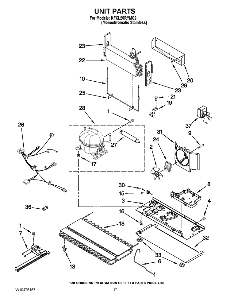 UNIT PARTS Diagram and Parts List for KFXL25RYMS2  KitchenAid Refrigerator