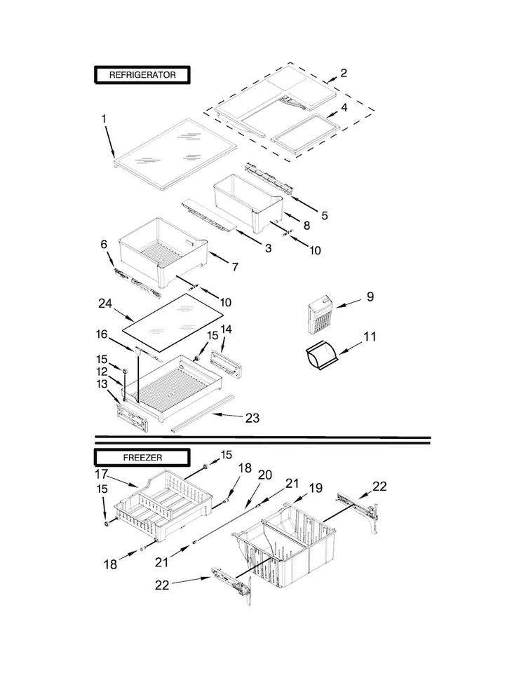 Shelf Parts Diagram and Parts List for 10679402410  Kenmore Refrigerator