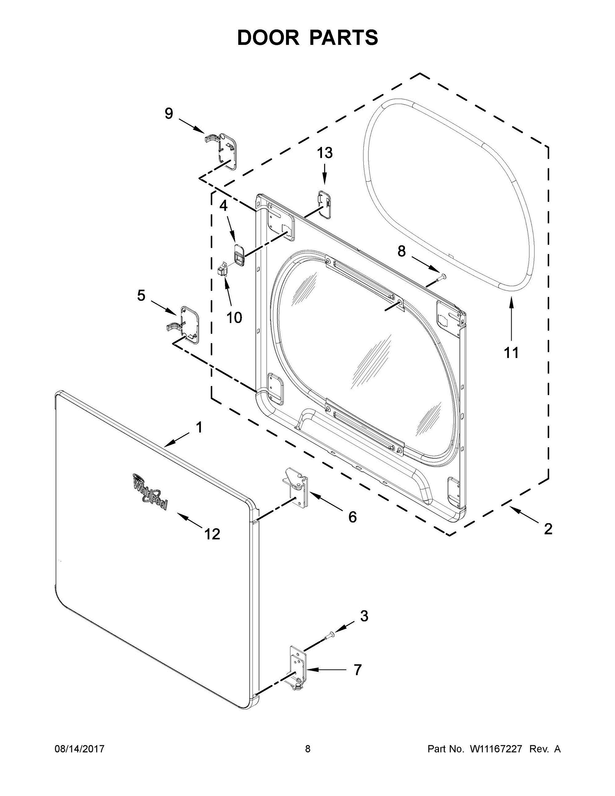 05 - DOOR PARTS Diagram and Parts List for YWED8500DW4  Whirlpool Dryer