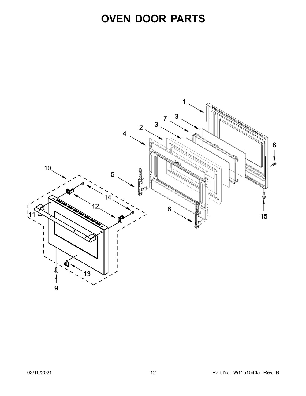 Oven Door Parts Diagram and Parts List for JGRP536HL01  Whirlpool Range