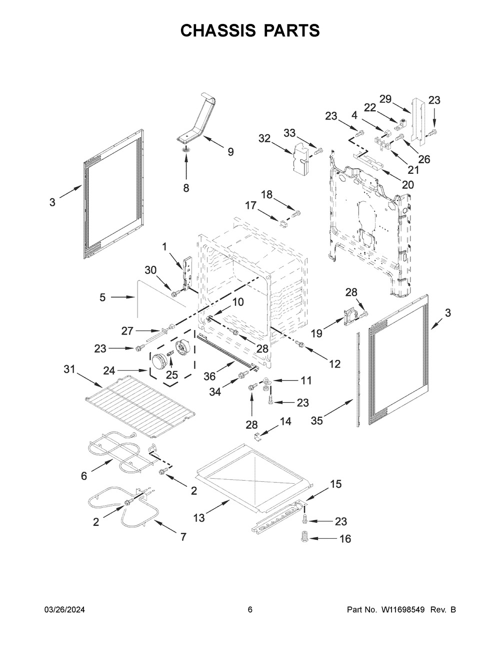 Chassis Parts Diagram and Parts List for WFE505W0JS4  Whirlpool Range
