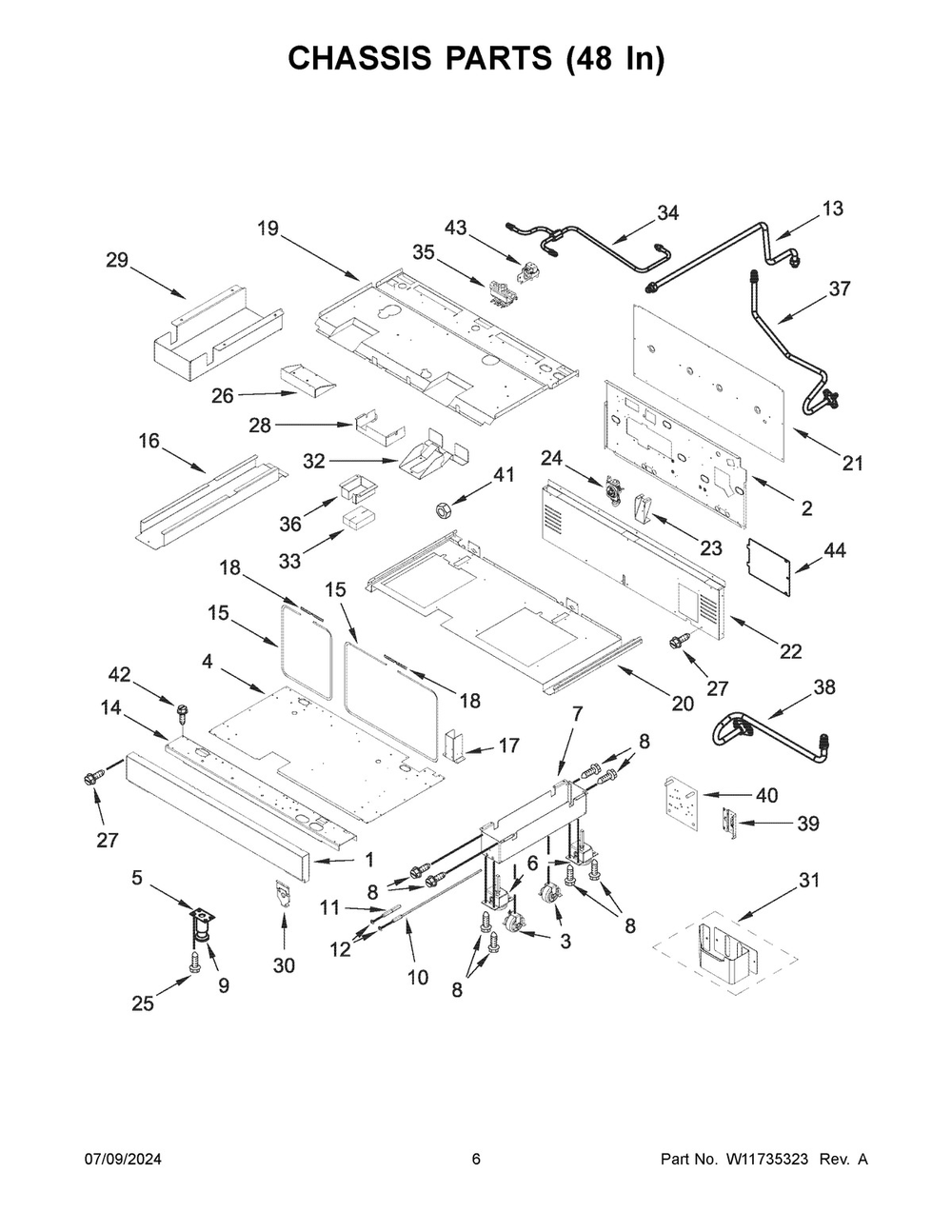 04 - Chassis Parts (48 In) Diagram and Parts List for KFGC558JBK07  Whirlpool Range