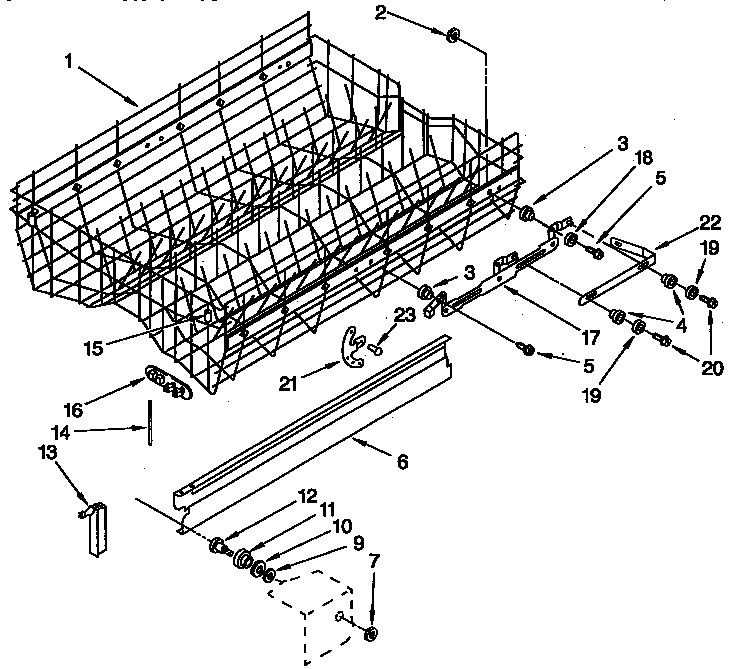 Upper Rack And Track Parts Diagram and Parts List for KUDT23HY3  KitchenAid Dishwasher