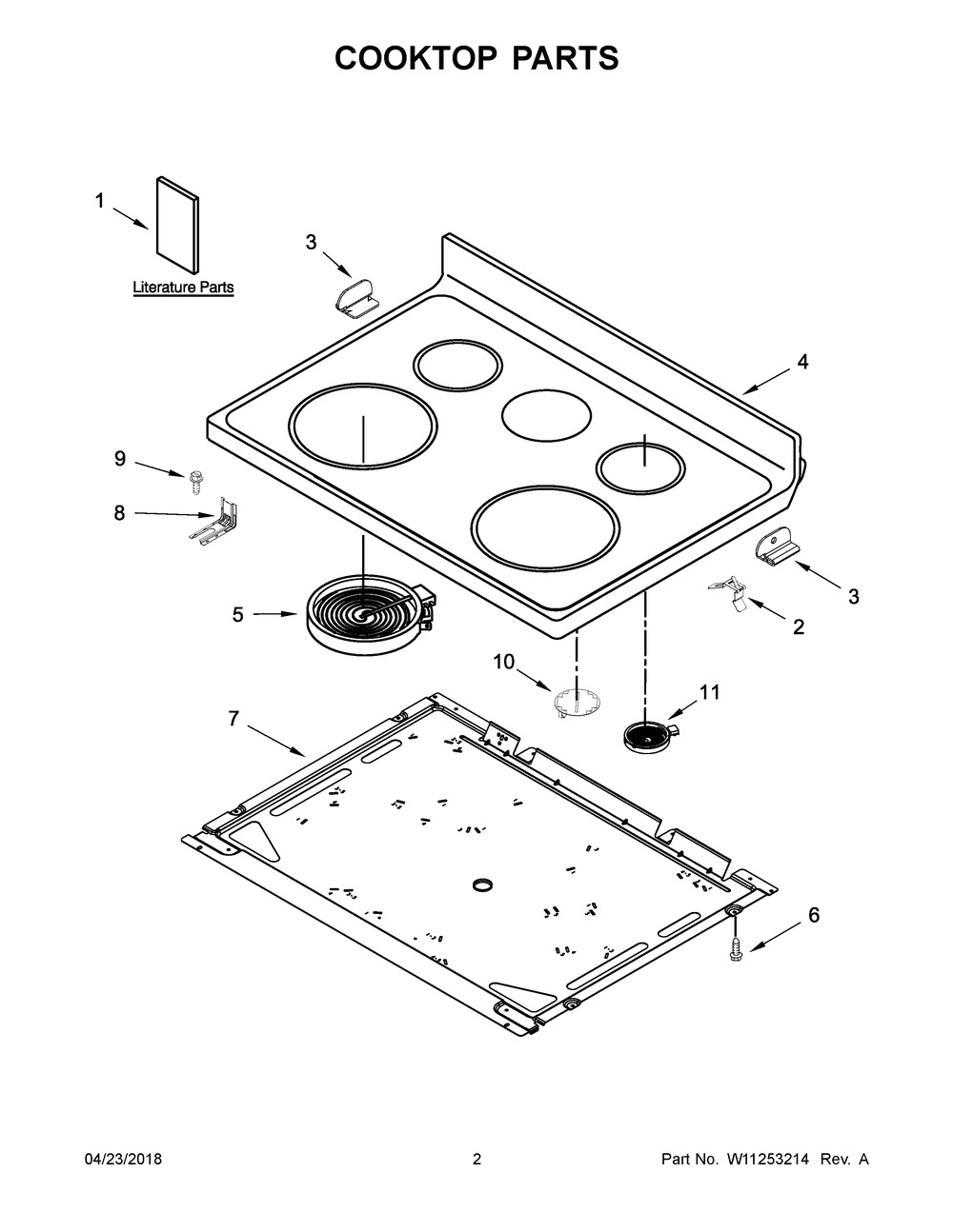 Cooktop Parts Diagram and Parts List for WFE525S0HS1  Whirlpool Range