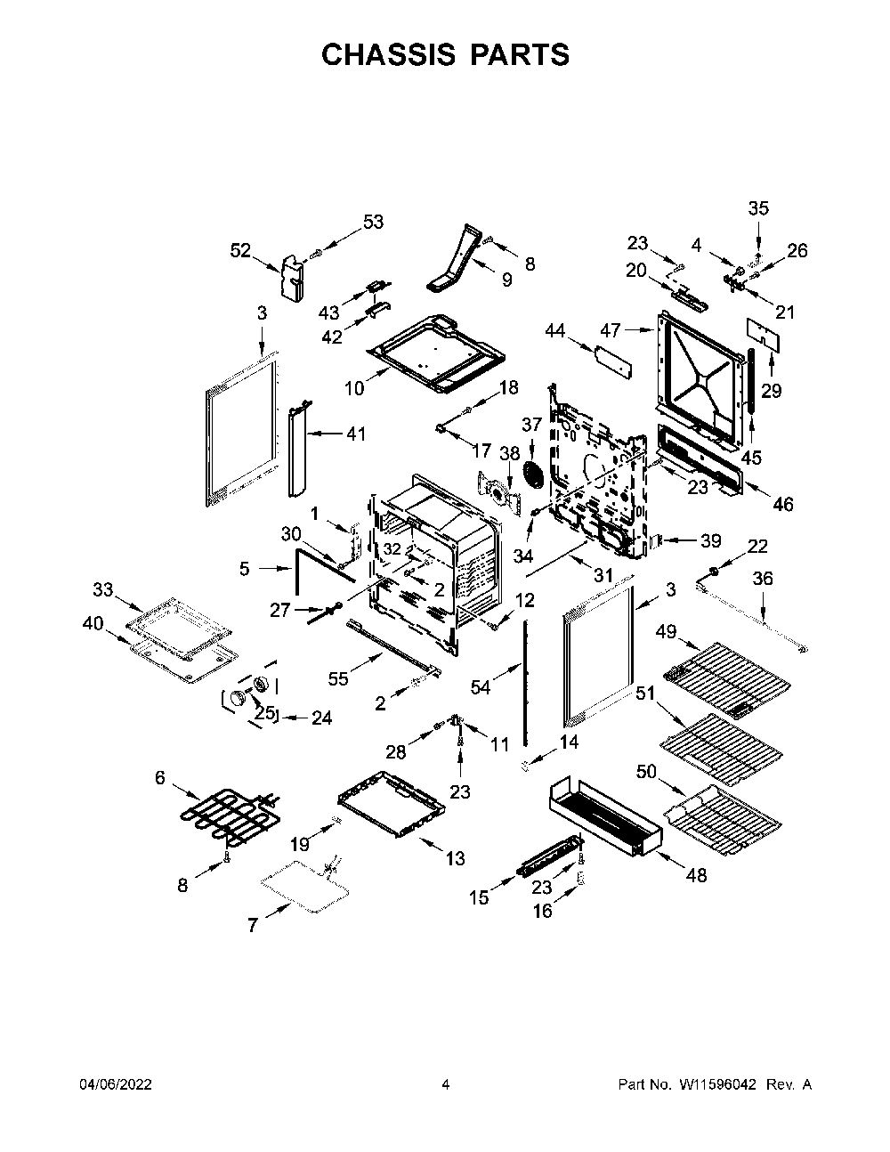 Chassis Parts Diagram and Parts List for YKSEG700ESS6  KitchenAid Range