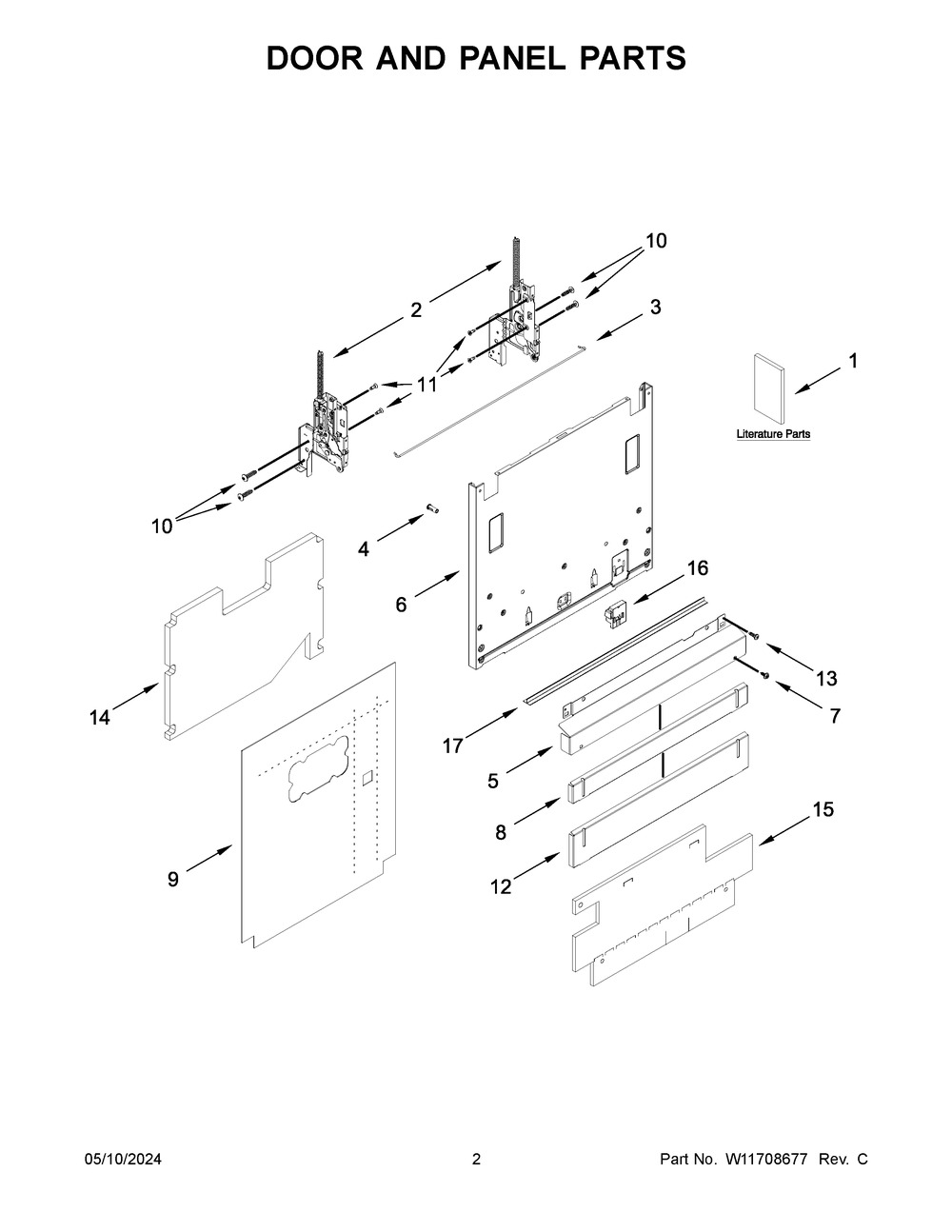 Door And Panel Parts Diagram and Parts List for KDTF924PPA0  KitchenAid Dishwasher