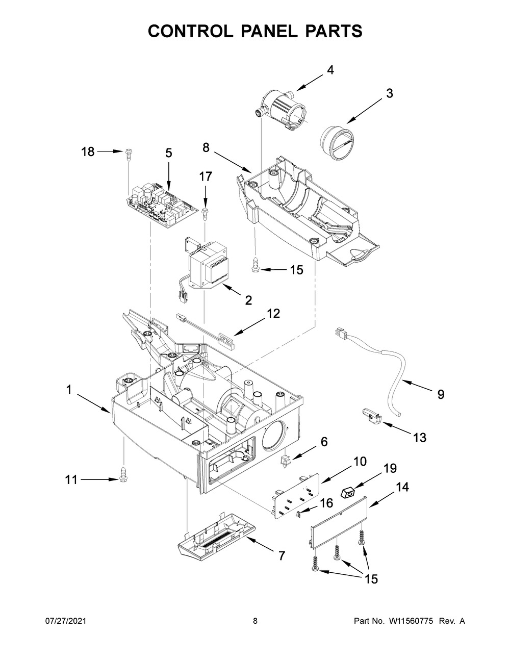Control Panel Parts Diagram and Parts List for KUIX335HPS01  KitchenAid Ice Maker