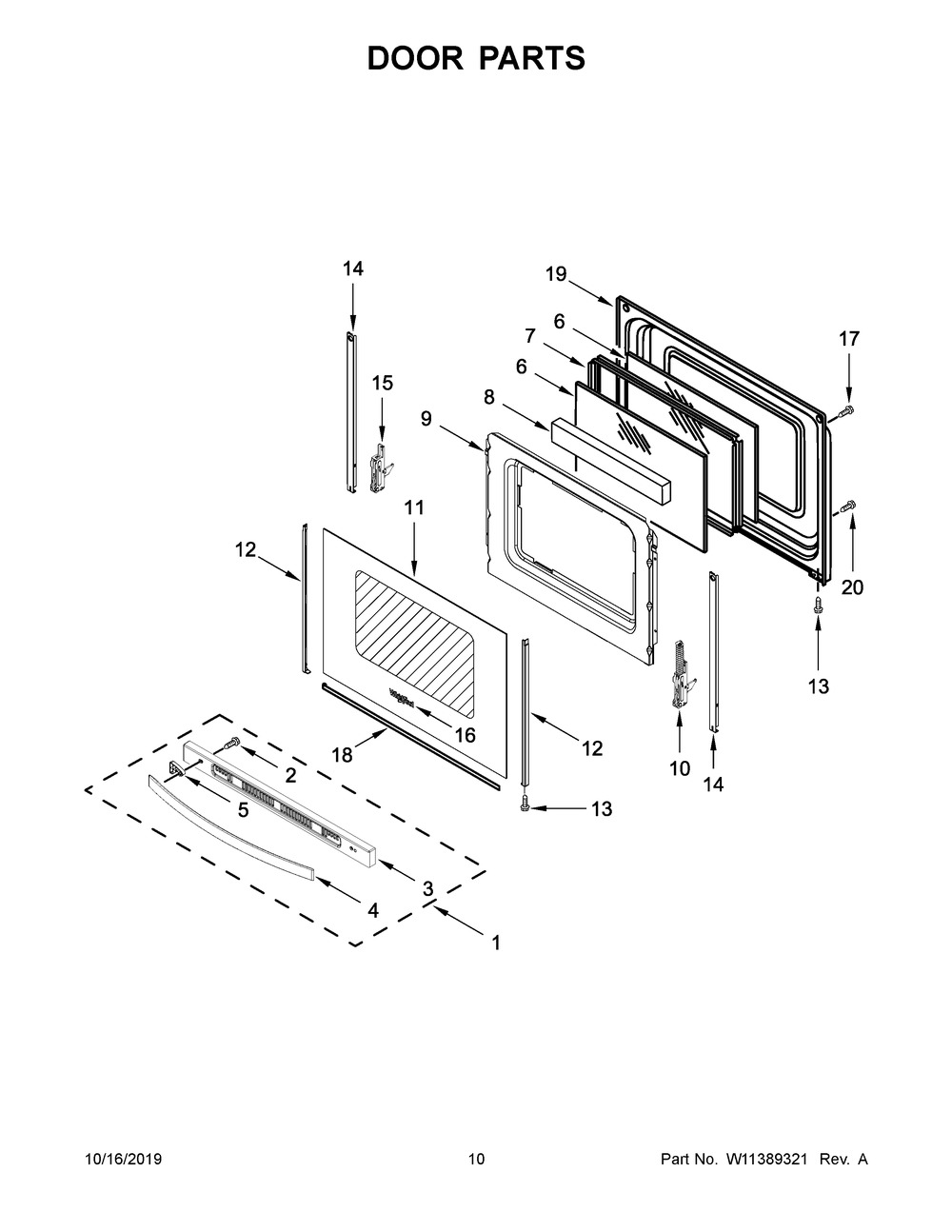 Door Parts Diagram and Parts List for WFG515S0JB0  Whirlpool Range