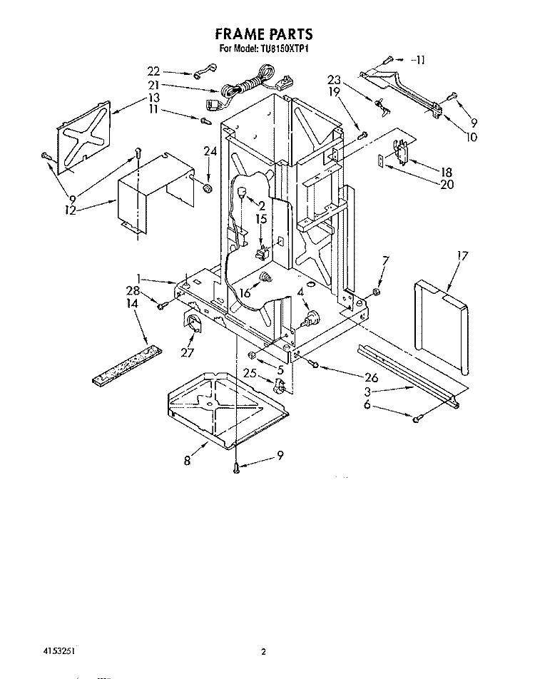FRAME Diagram and Parts List for TU8150XTP1  Whirlpool Trash Compactor