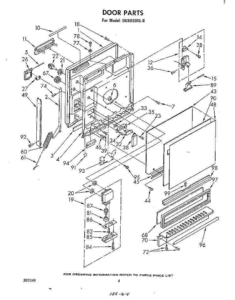 DOOR Diagram and Parts List for DU8900XL0  Whirlpool Dishwasher