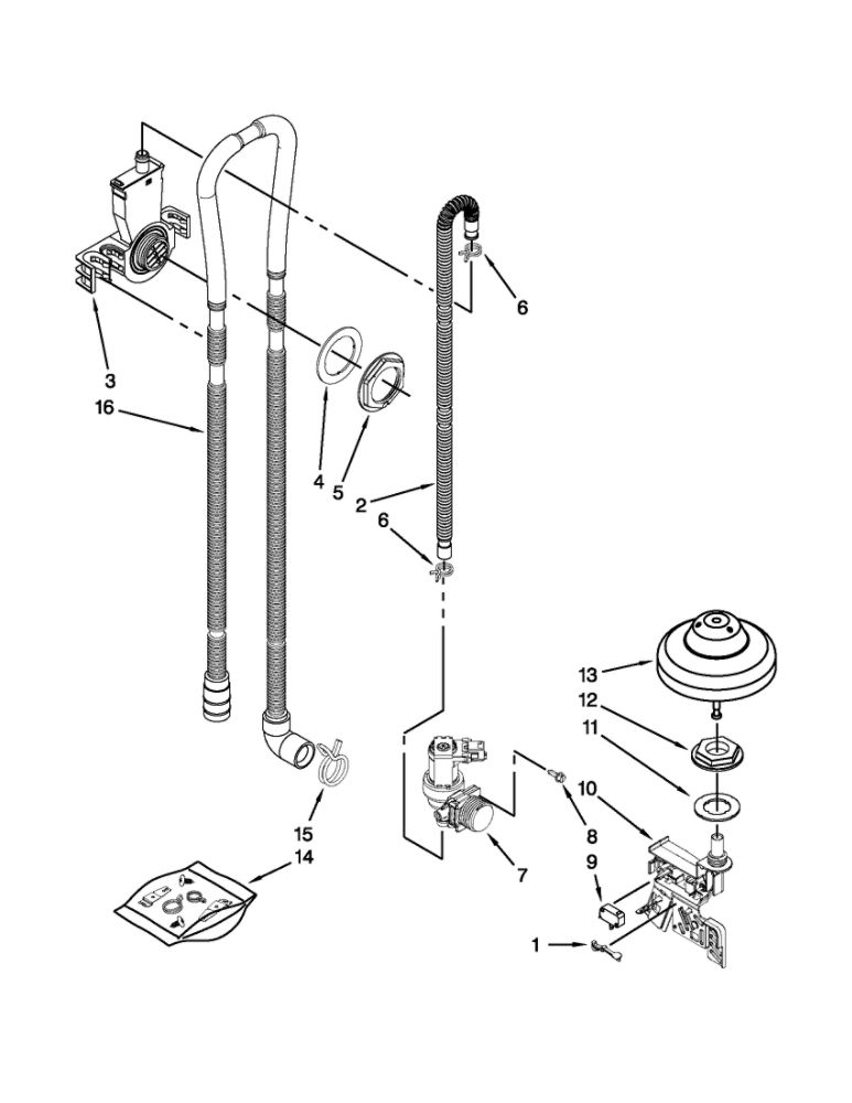 Fill, Drain And Overfill Parts Diagram and Parts List for 66512782K310  Kenmore Dishwasher