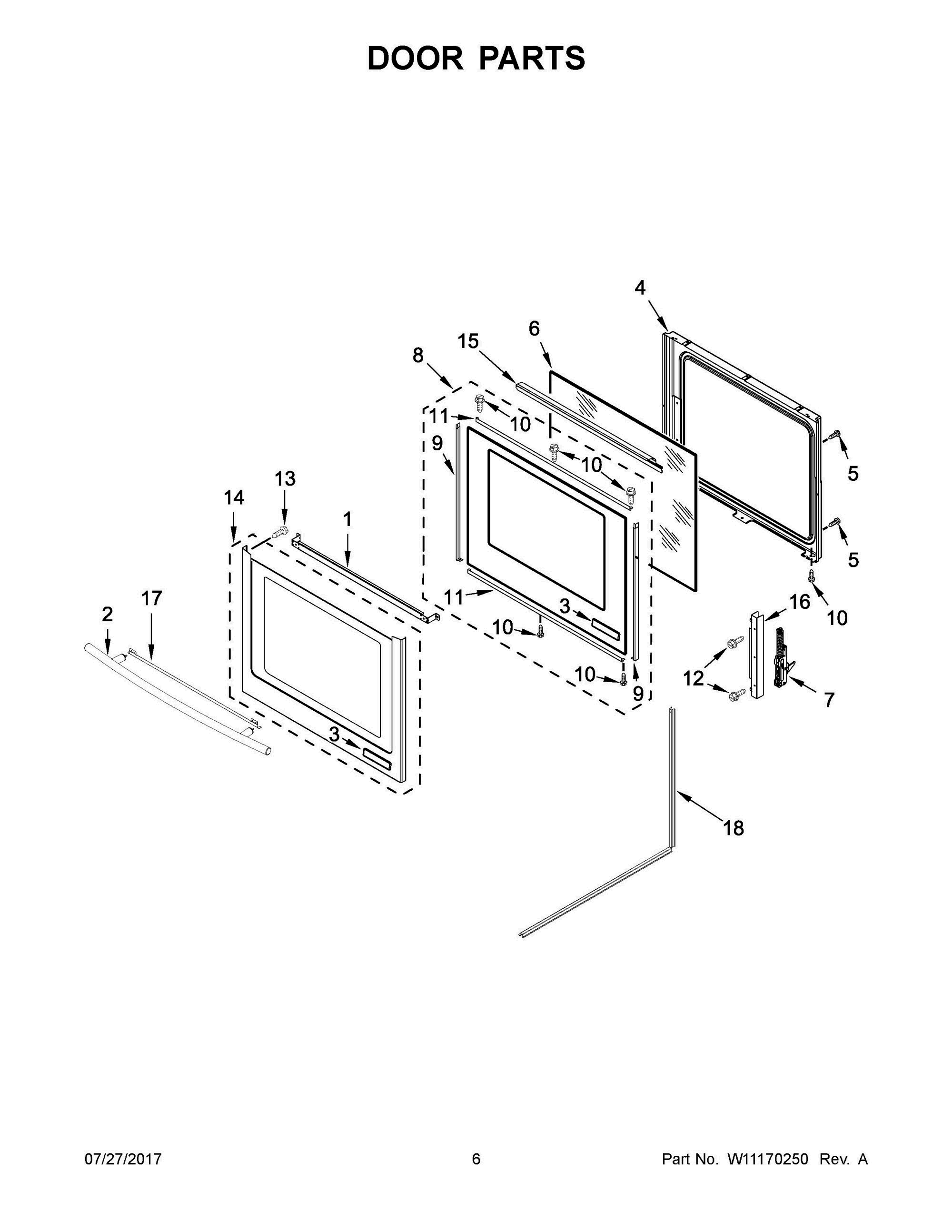 04 - DOOR PARTS Diagram and Parts List for JES1450CFS1  Whirlpool Range