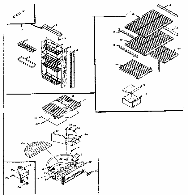 Refrigerator Interior Liner Accessories Diagram and Parts List for 106MR11E-G  Kenmore Refrigerator